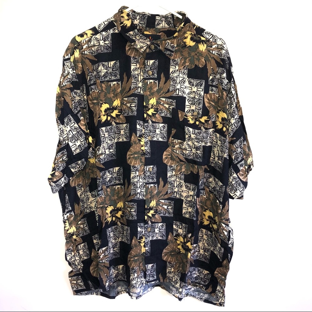 Men’s Vintage Hawaiian Print Camp Shirt Rayon